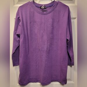 Sweet Vintage Purple Hot Air Ballon Long Sleeve T Shirt Size Large Petite